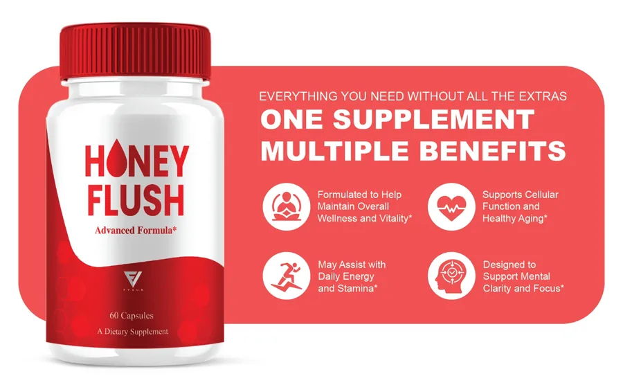 HoneyFlush one supplement, multiple benefits banner